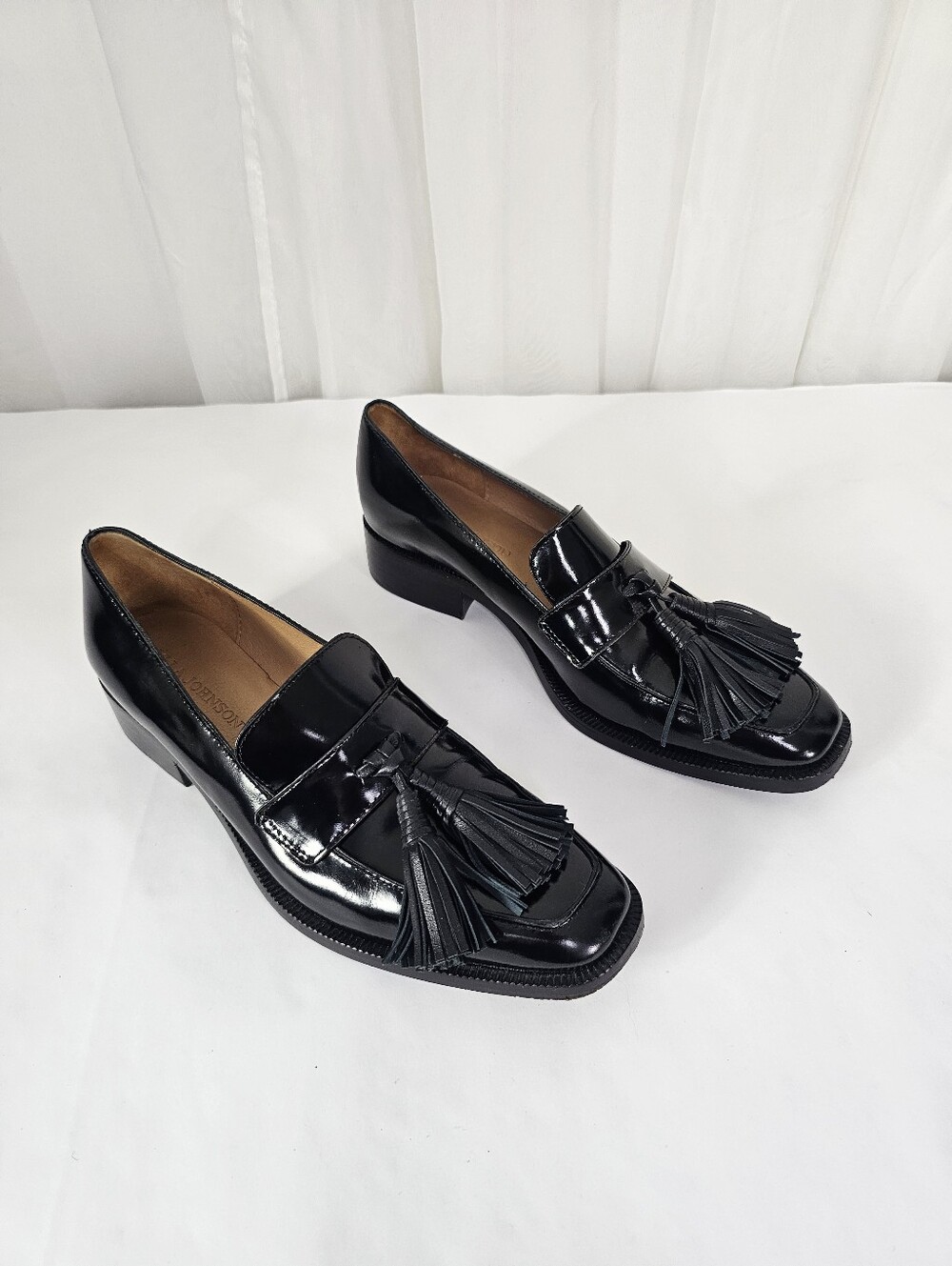Ulla Johnson Fiona Black Patent Leather Tassel Loafers Kiltie Luxury Size EU 38